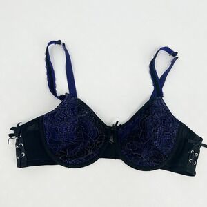 Ashley Graham Womens Goth Lace Whimsigoth Corset Detail Balconette Bra Size 38C